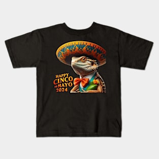 Happy Cinco de Mayo 2024 Mariachi Mexican Lizard Kids T-Shirt